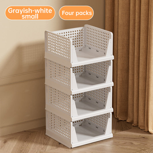 4 Pack Plastic Closet Organizer Bins, Stackable Foldable Storage