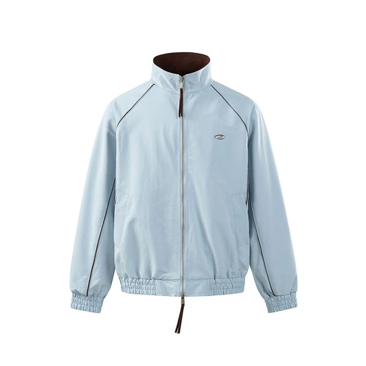 Patchwork Double-Zip Stand Collar Sport Casual Jacket