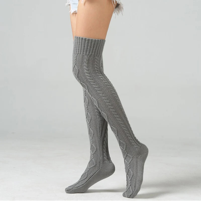 Knitted knee over foot warm leg socks