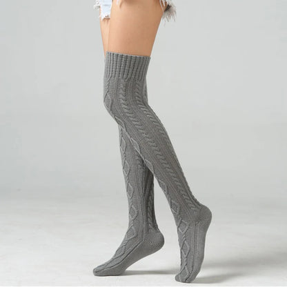 Knitted knee over foot warm leg socks