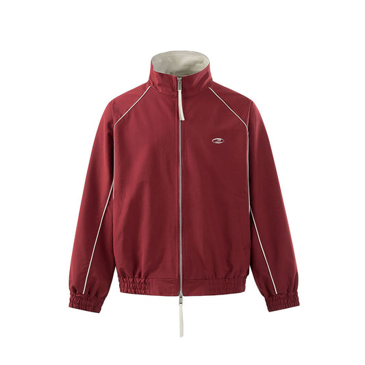 Patchwork Double-Zip Stand Collar Sport Casual Jacket