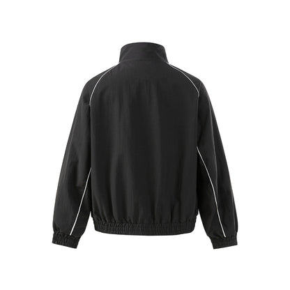 Patchwork Double-Zip Stand Collar Sport Casual Jacket