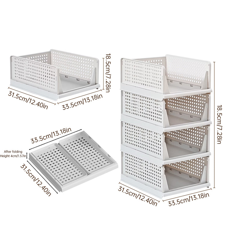 4 Pack Plastic Closet Organizer Bins, Stackable Foldable Storage