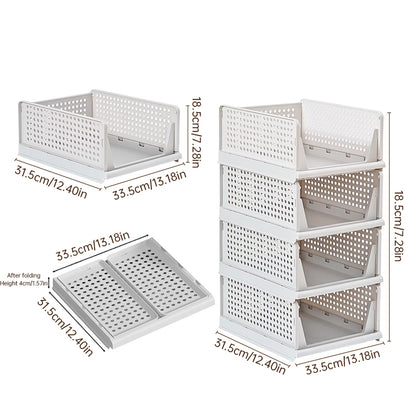 4 Pack Plastic Closet Organizer Bins, Stackable Foldable Storage