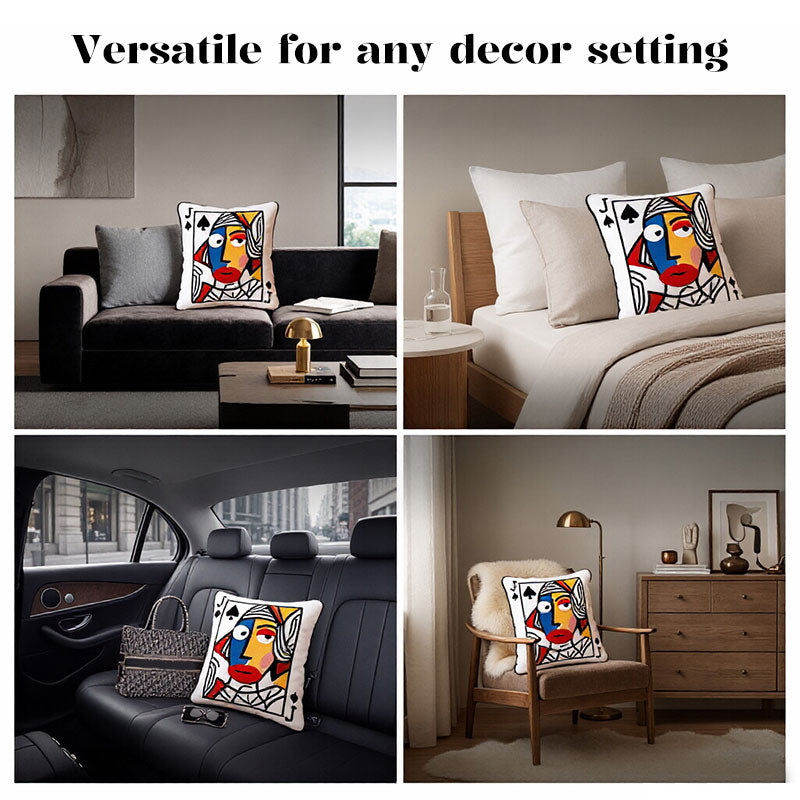Playing Card Cartoon Embroidered Square Pillow