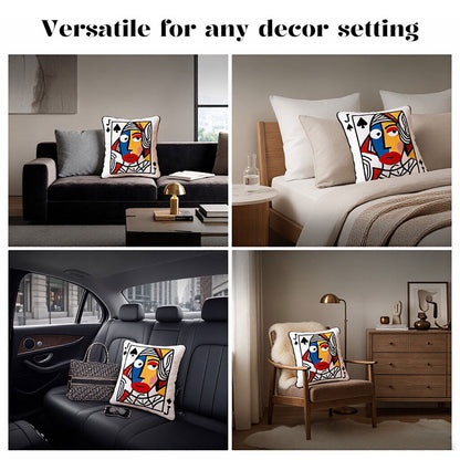 Playing Card Cartoon Embroidered Square Pillow