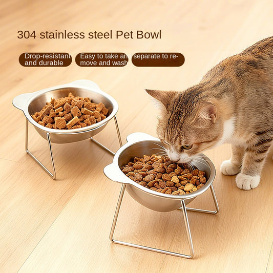 Stainless Steel Pet Feeding Bowl with Elevated Sloped