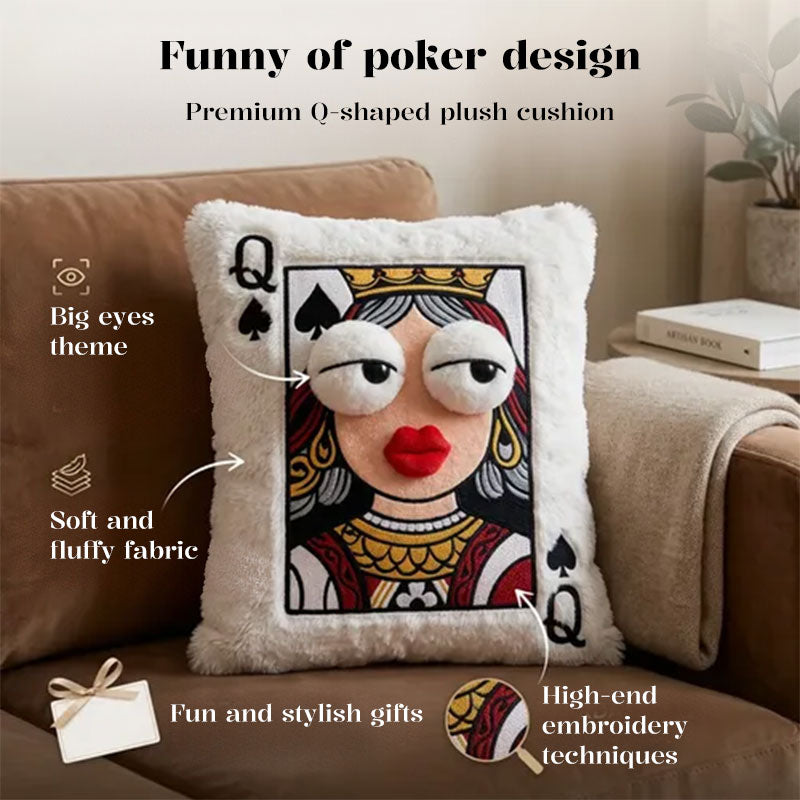 Playing Card Cartoon Embroidered Square Pillow