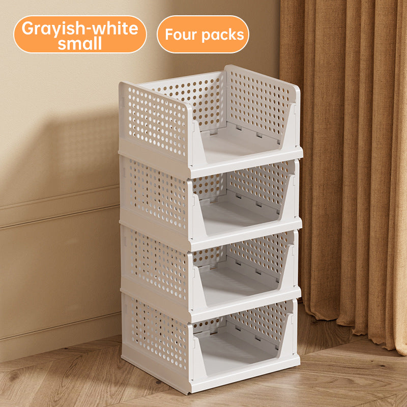 4 Pack Plastic Closet Organizer Bins, Stackable Foldable Storage