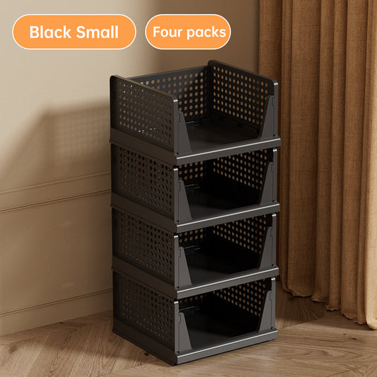 4 Pack Plastic Closet Organizer Bins, Stackable Foldable Storage