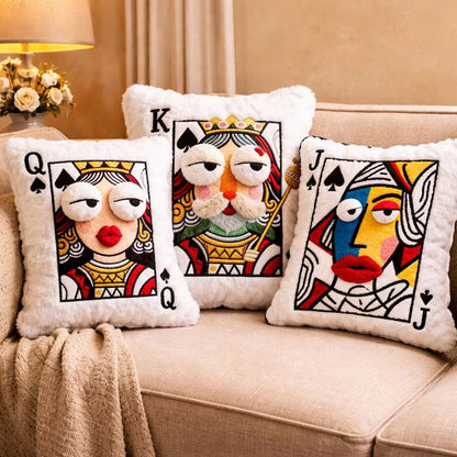 Playing Card Cartoon Embroidered Square Pillow