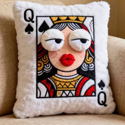 Playing Card Cartoon Embroidered Square Pillow
