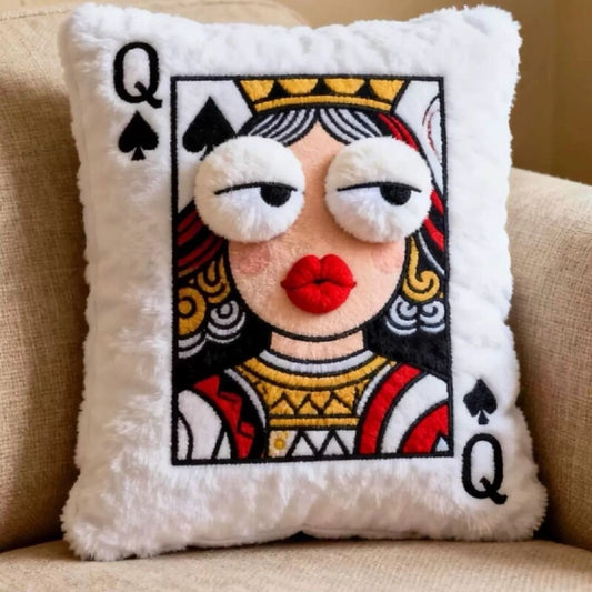 Playing Card Cartoon Embroidered Square Pillow