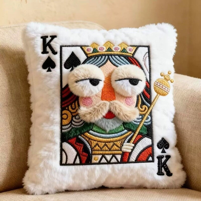 Playing Card Cartoon Embroidered Square Pillow