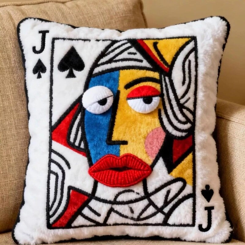 Playing Card Cartoon Embroidered Square Pillow
