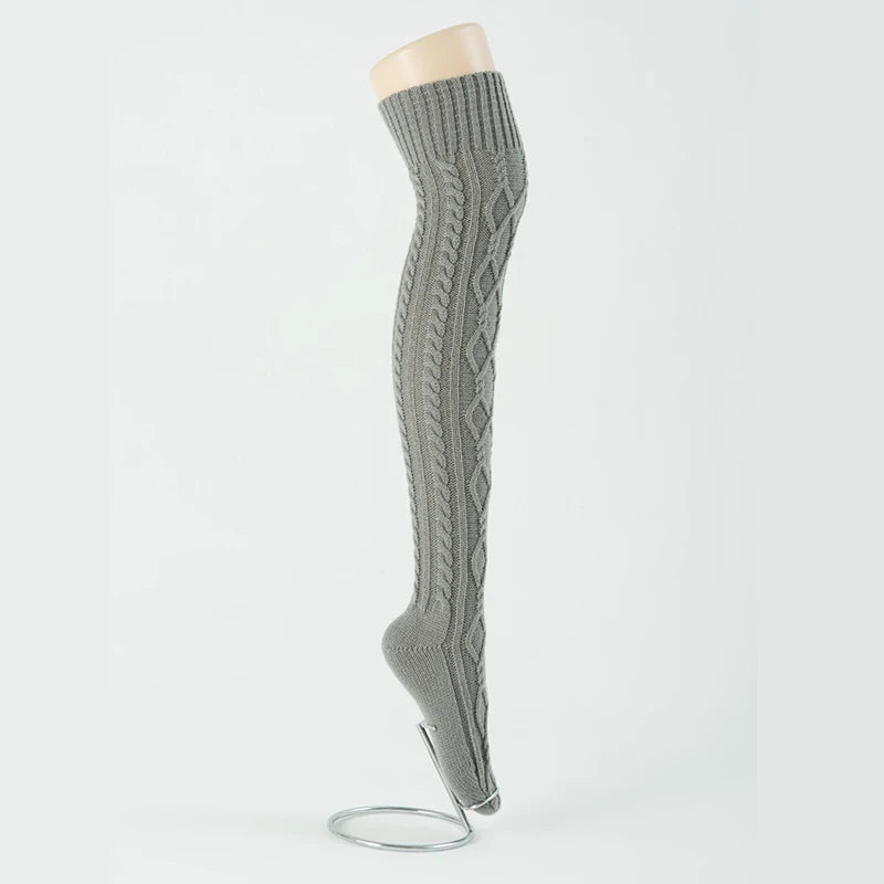Knitted knee over foot warm leg socks