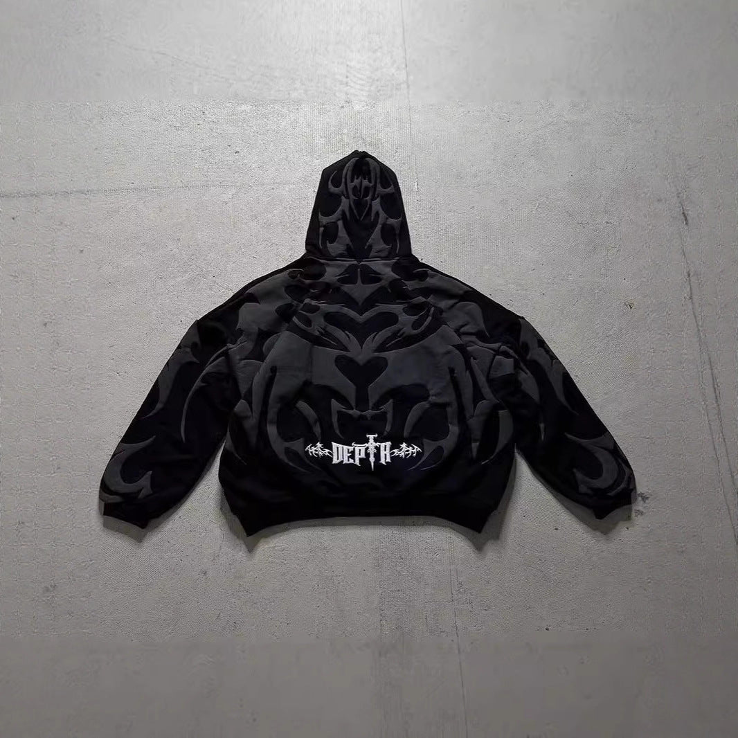 Gothic printed zipper hoodie