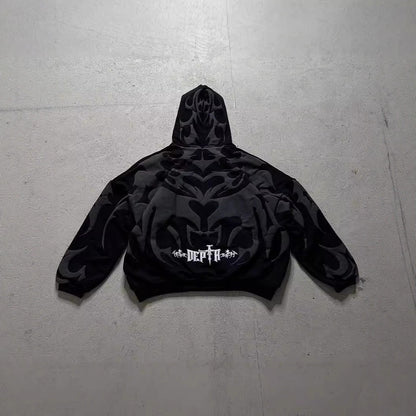 Gothic printed zipper hoodie