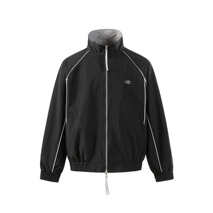 Patchwork Double-Zip Stand Collar Sport Casual Jacket
