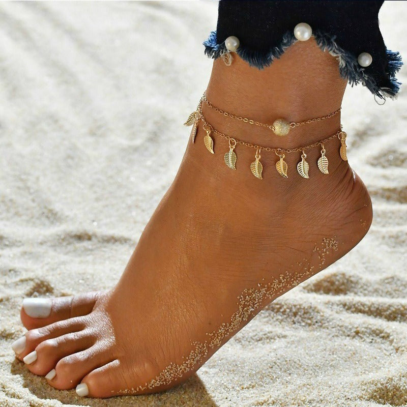 Tassel small leaf foot jewelry