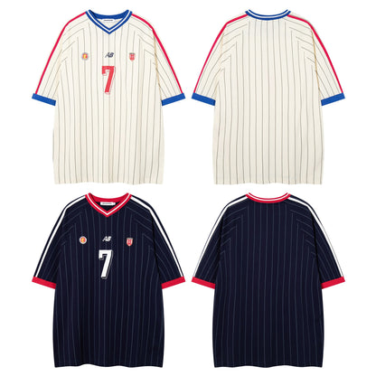 Striped 7 football jersey short sleeved
