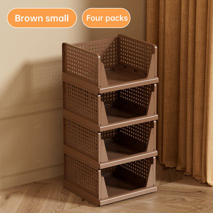 4 Pack Plastic Closet Organizer Bins, Stackable Foldable Storage