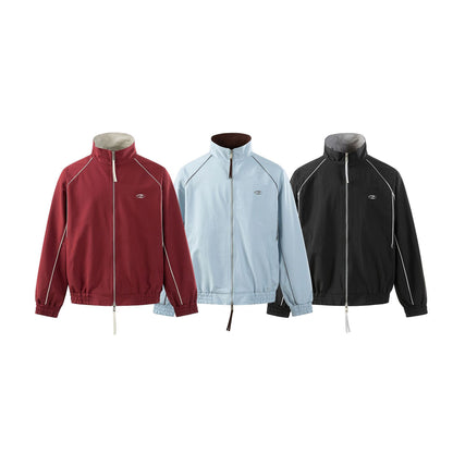 Patchwork Double-Zip Stand Collar Sport Casual Jacket