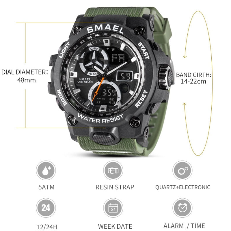 SMAEL 8011 Sport Watch Men Dual Time
