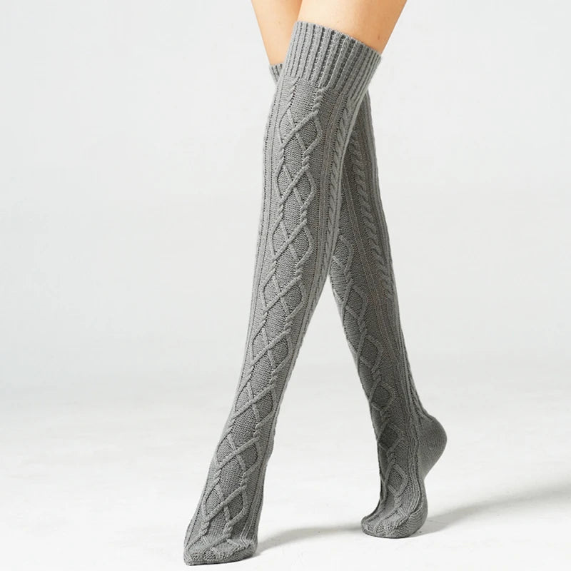 Knitted knee over foot warm leg socks